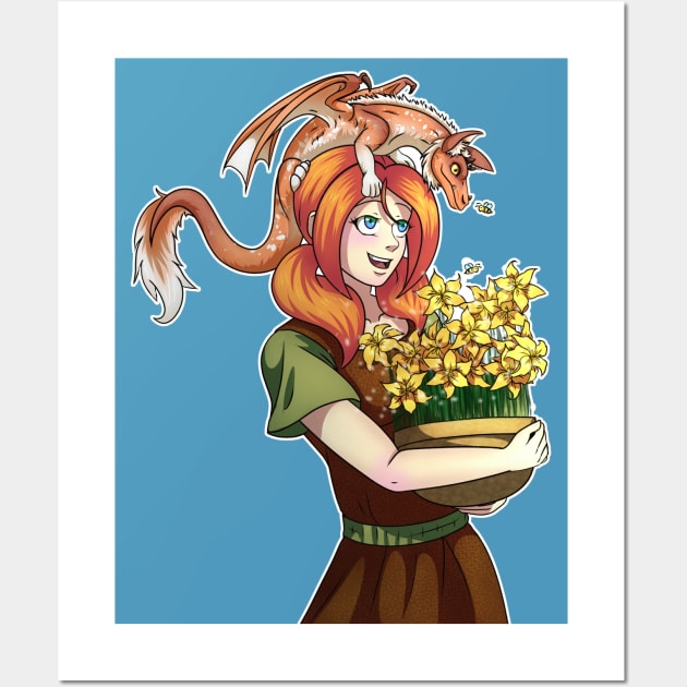 Gathering Flowers with a Dragon Wall Art by SakuraDragon